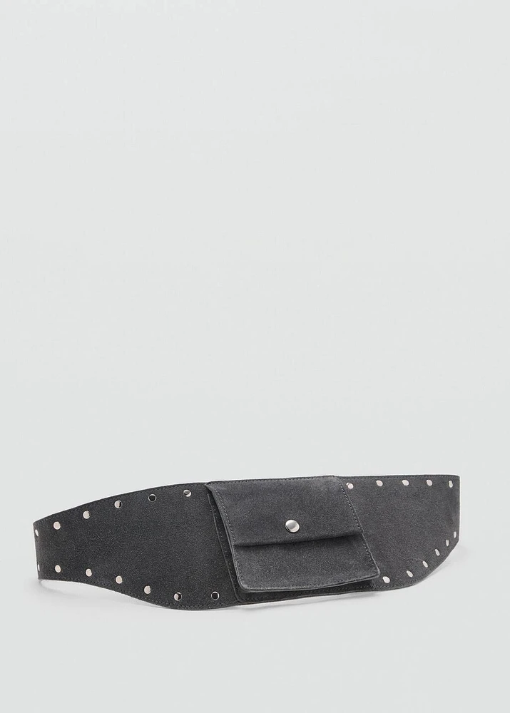 Wide studded leather belt