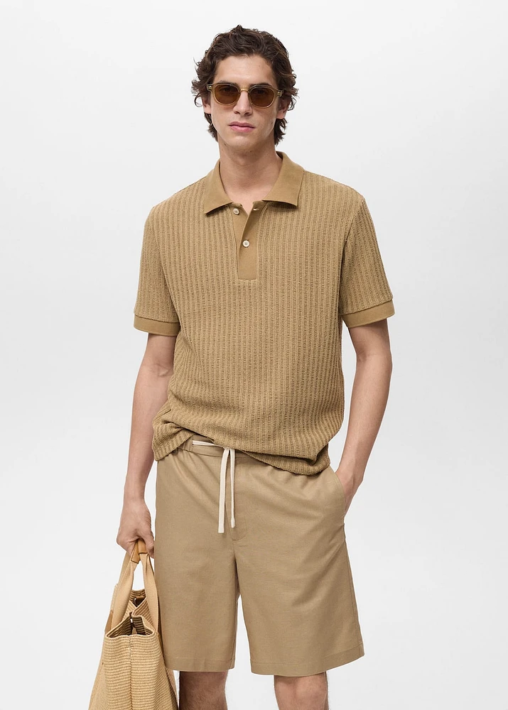 Thick rib-knit polo shirt