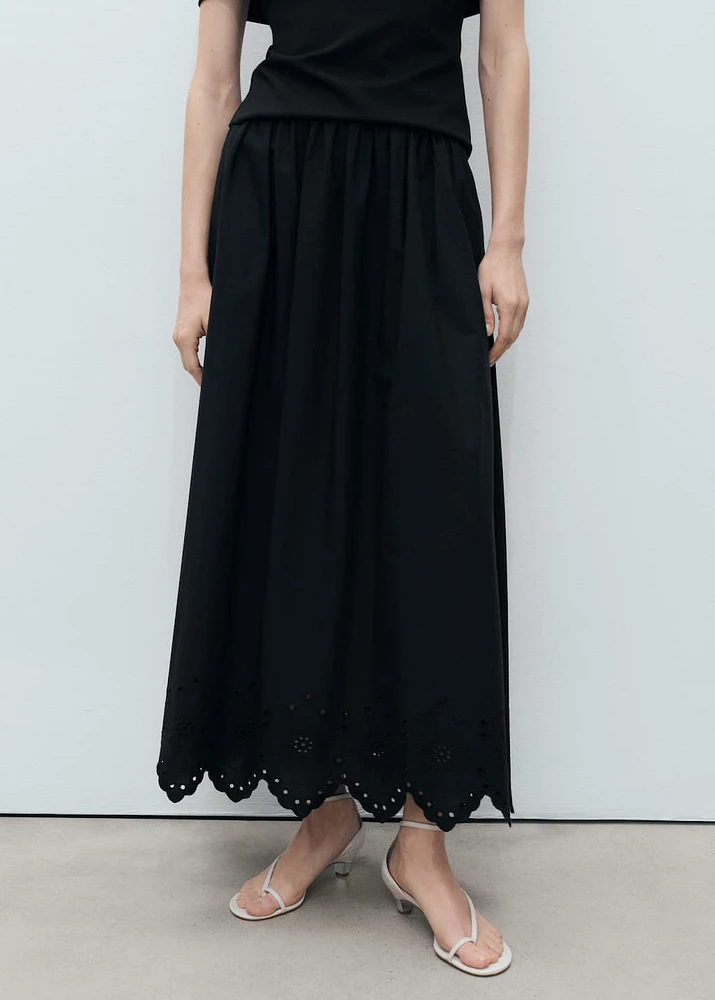 Cotton skirt with embroidered hem