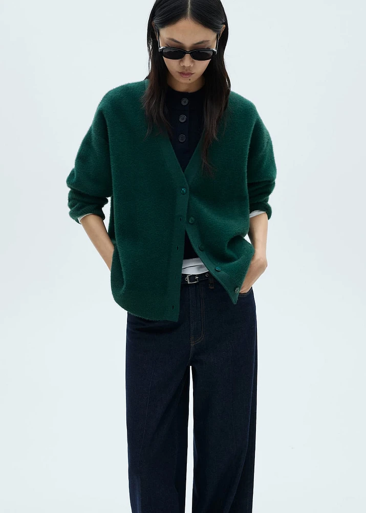 Fur-effect knitted cardigan