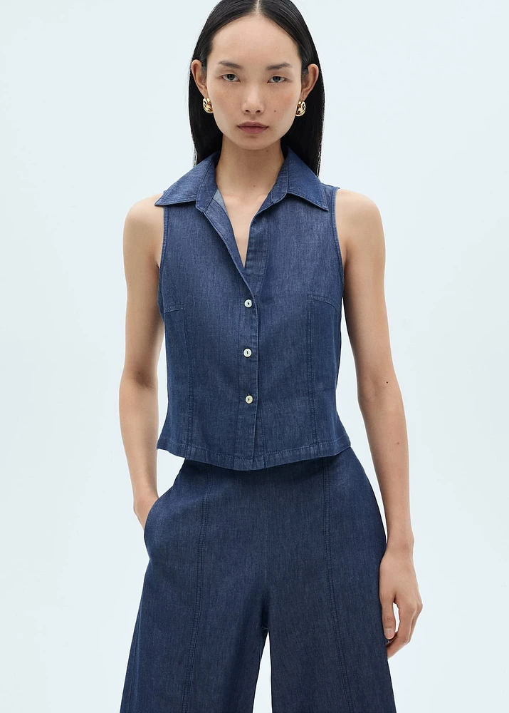 Denim-effect cotton top