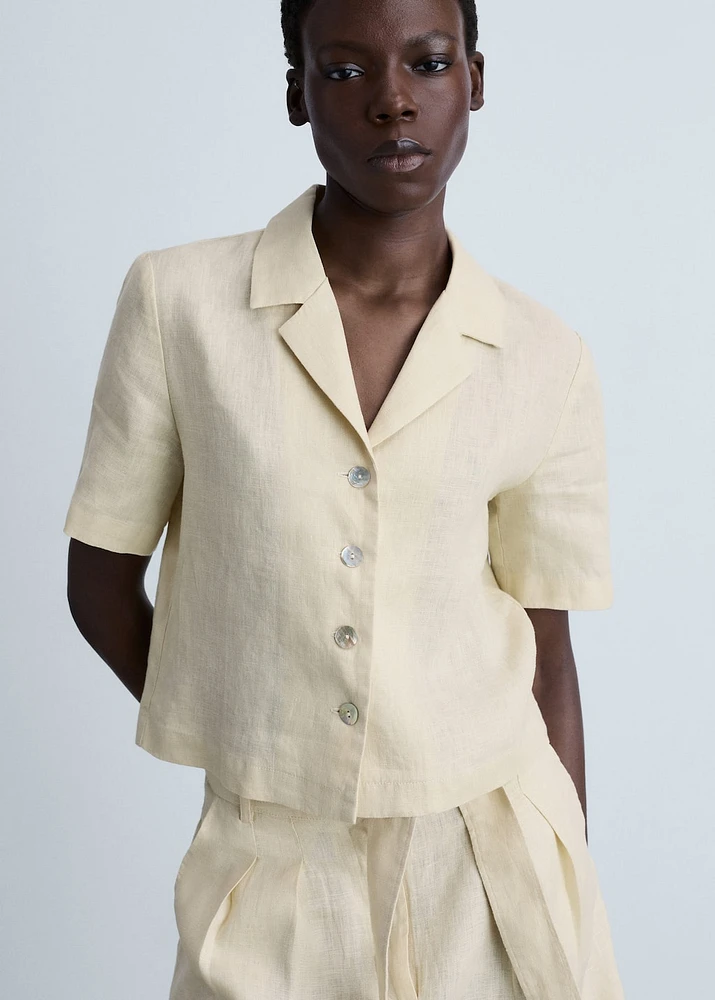 Short sleeve linen-blend shirt