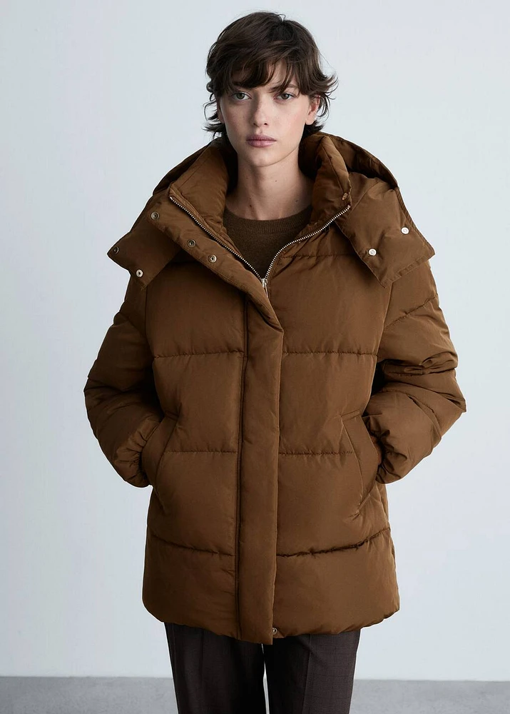 Quilted midi anorak with hood