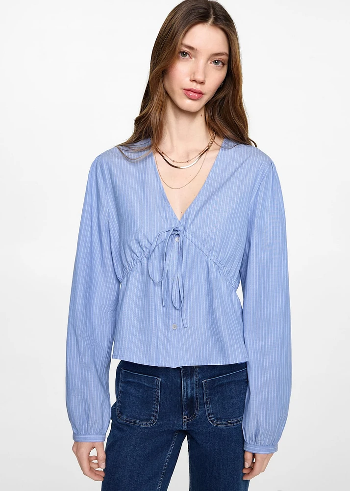 Striped bow blouse