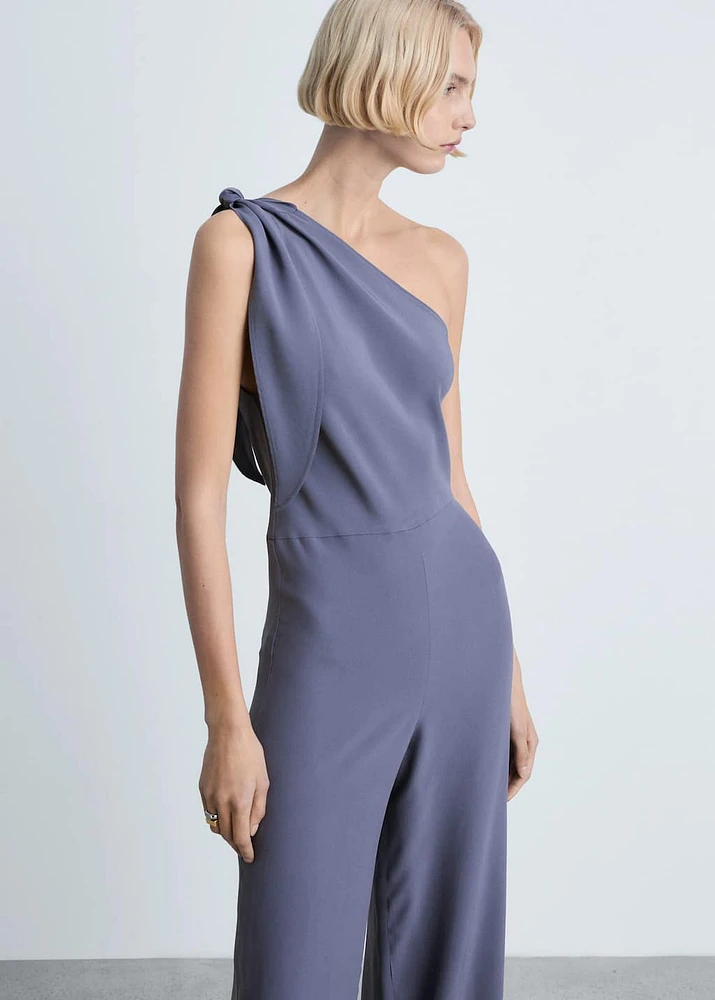 Asymmetrical satin jumpsuit with bow