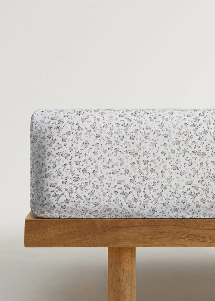 Cotton percale printed bottom sheet for crib