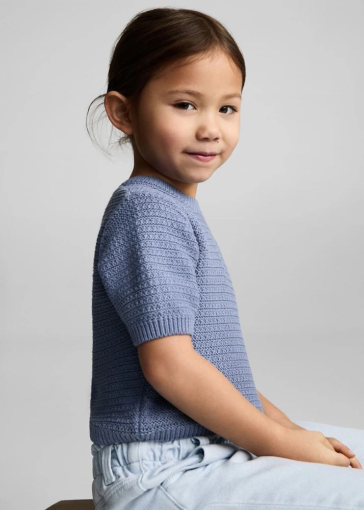 Short-sleeved knitted cotton sweater