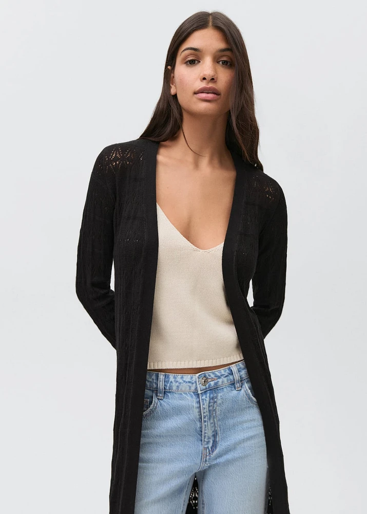 Long openwork knitted cardigan