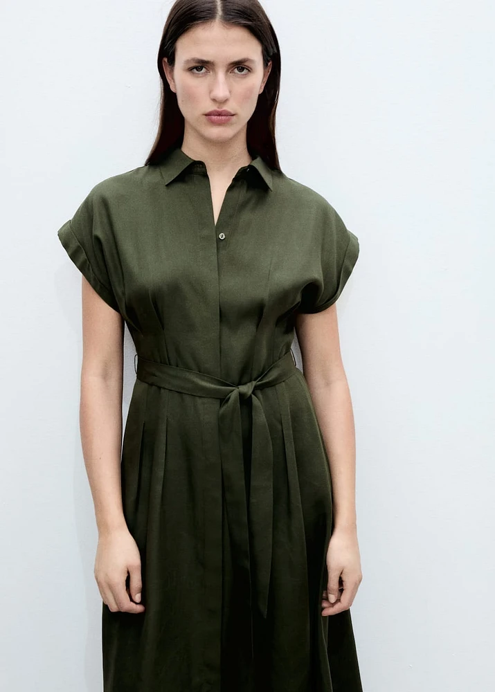 Linen and lyocell-blend shirt dress with belt