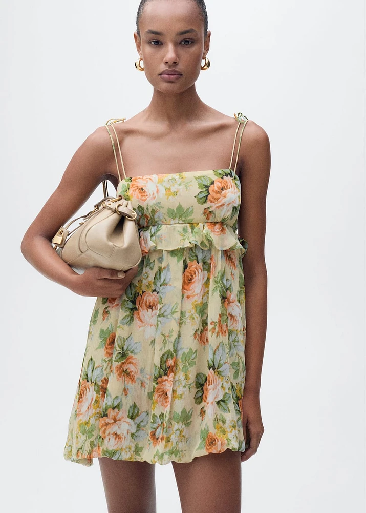 Short floral-print dress with ruffle detail