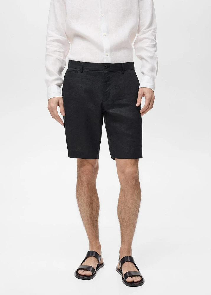 Slim-fit 100% linen bermuda shorts