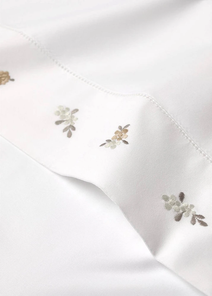 Cotton percale embroidered-flower children's top sheet for 90 cm bed