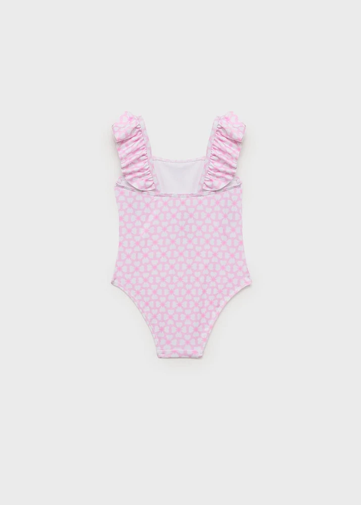 Printed swimsuit with ruffled straps
