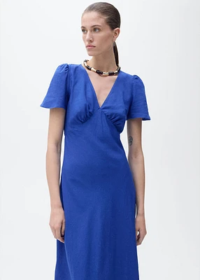 Floral linen-blend dress