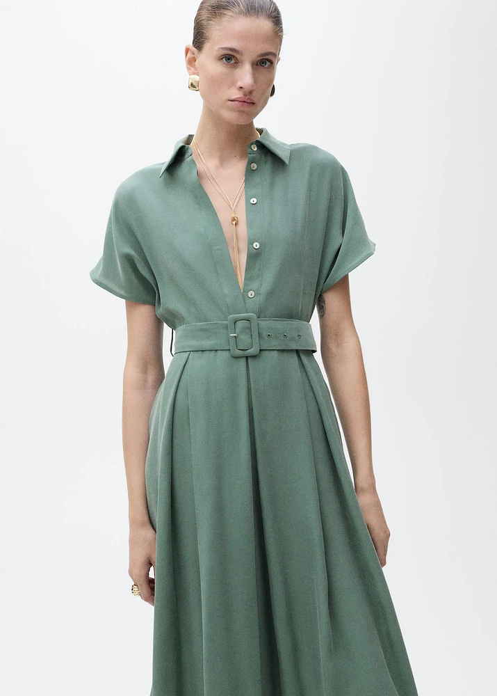 Flared midi-dress with belt