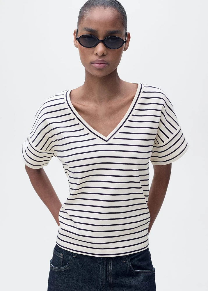 V-neck striped T-shirt