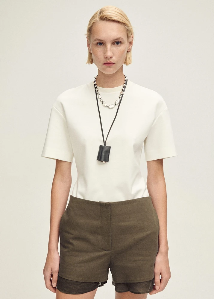 Combined linen-blend shorts
