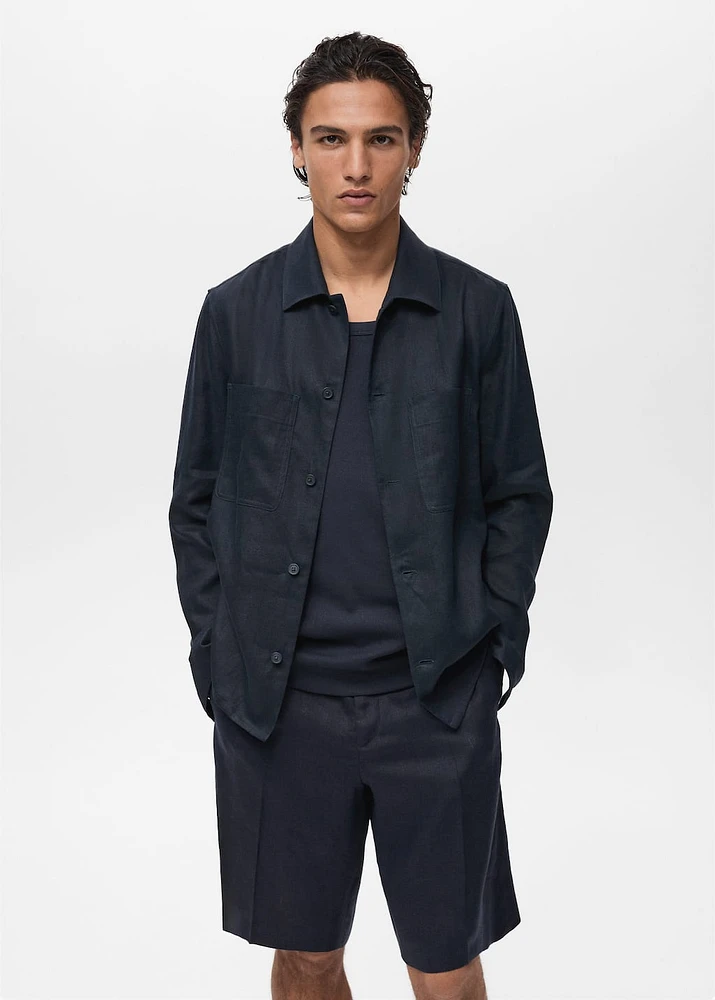 100% linen overshirt with pockets