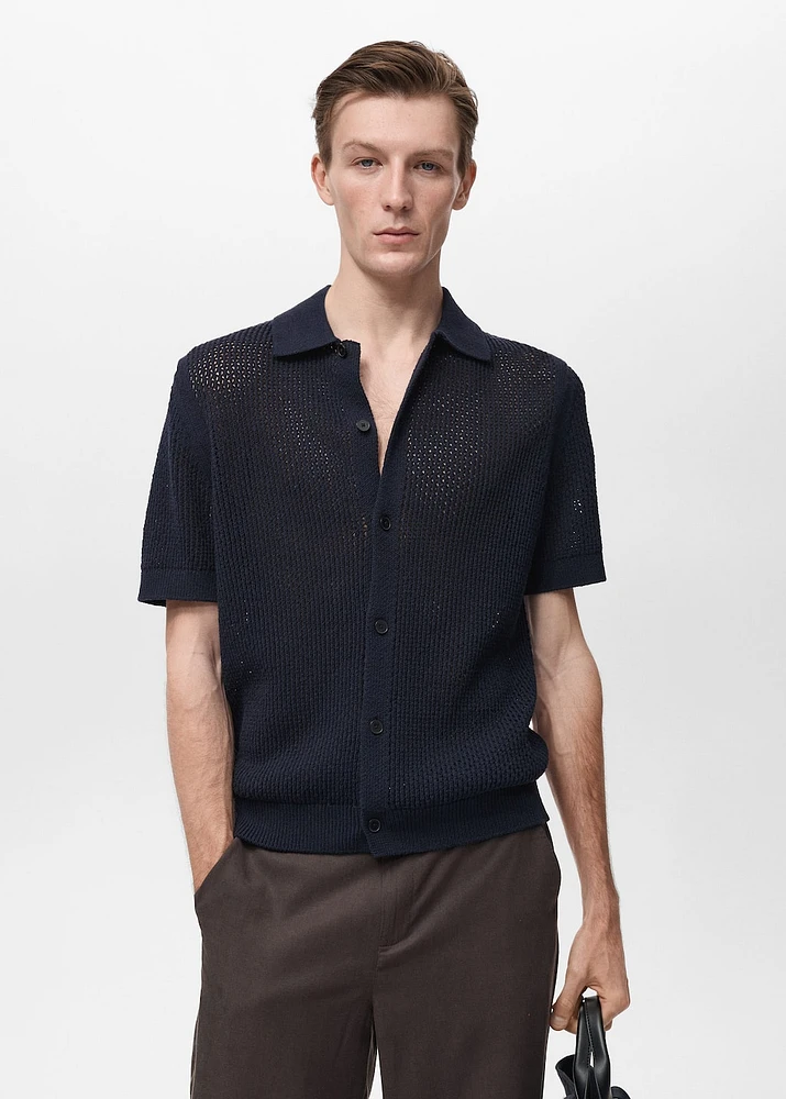 Openwork knitted cotton shirt