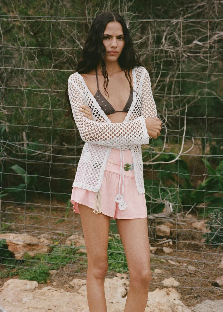 Linen shorts with draped waist