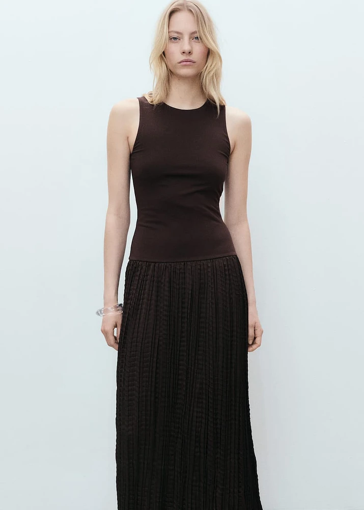 Combined-fabric long dress