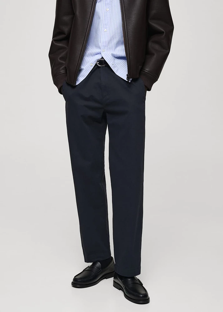 Regular-fit cotton pants with drawstring