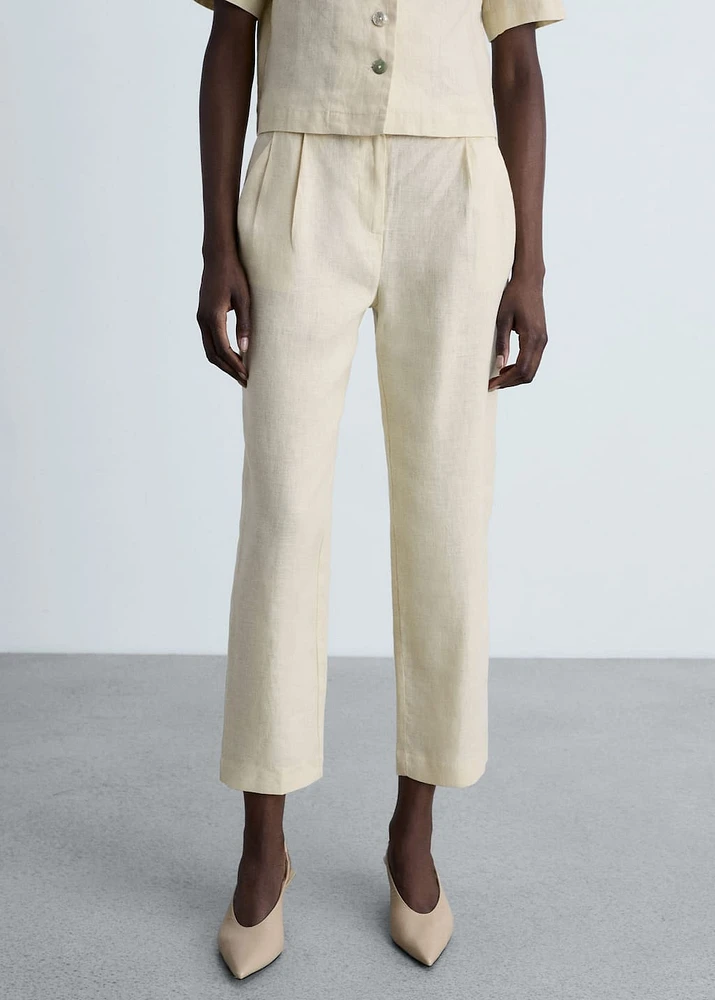 Straight linen-blend pants