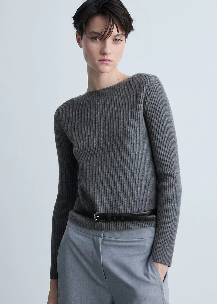Boat neck ribbed sweater