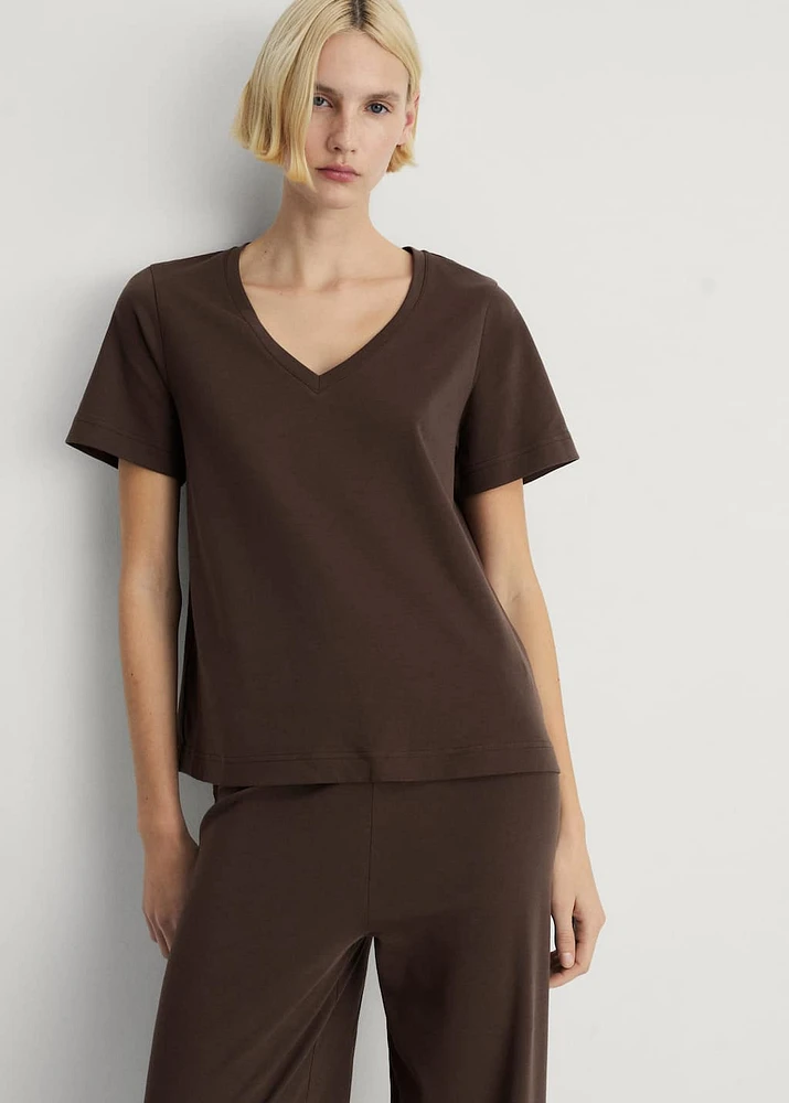 Plain V-neck cotton pajama t-shirt