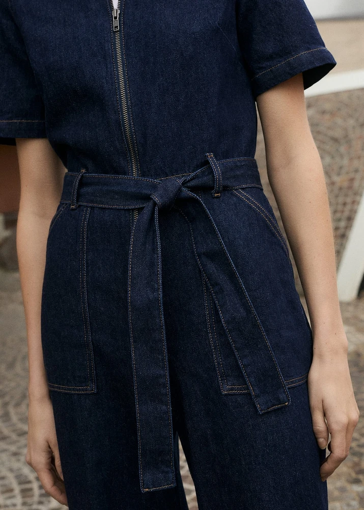 Short-sleeved denim jumpsuit