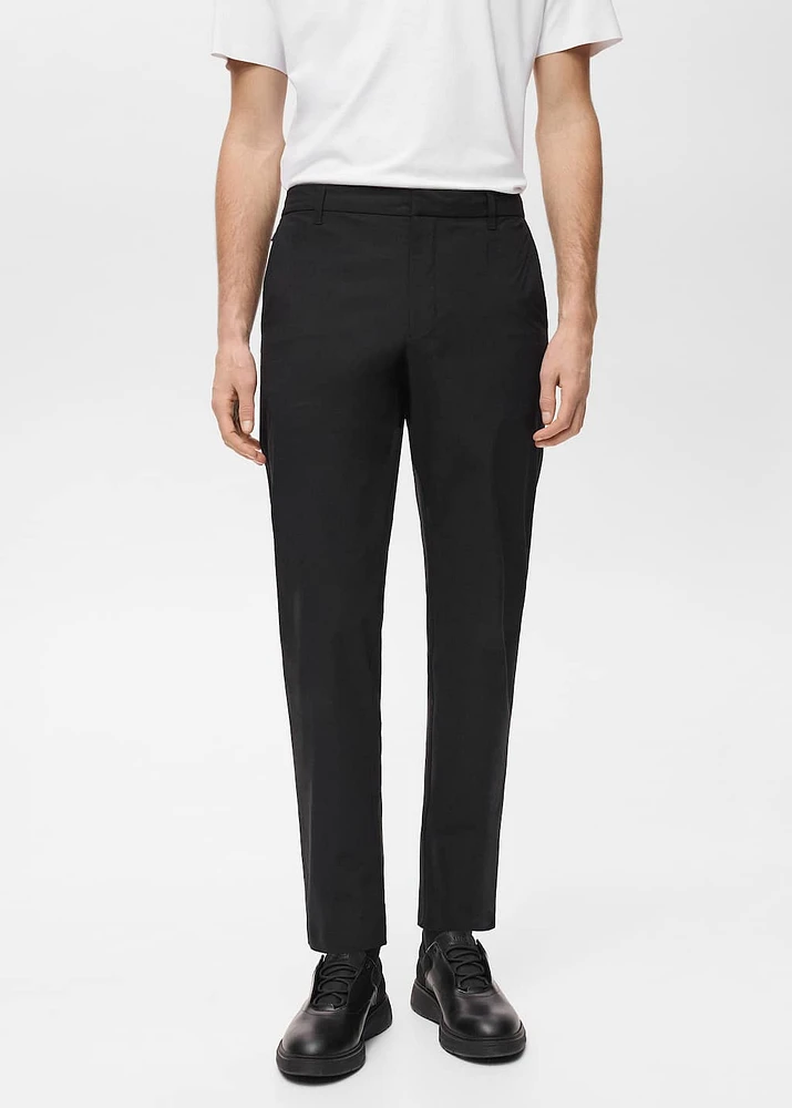 Stretch fabric slim-fit pants with drawstring