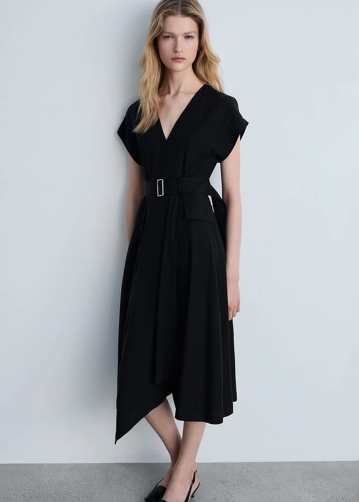 Asymmetrical dress with belt