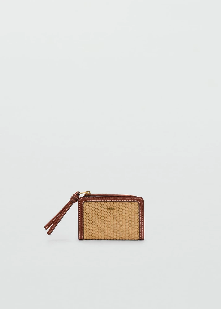 Raffia-effect wallet with flap