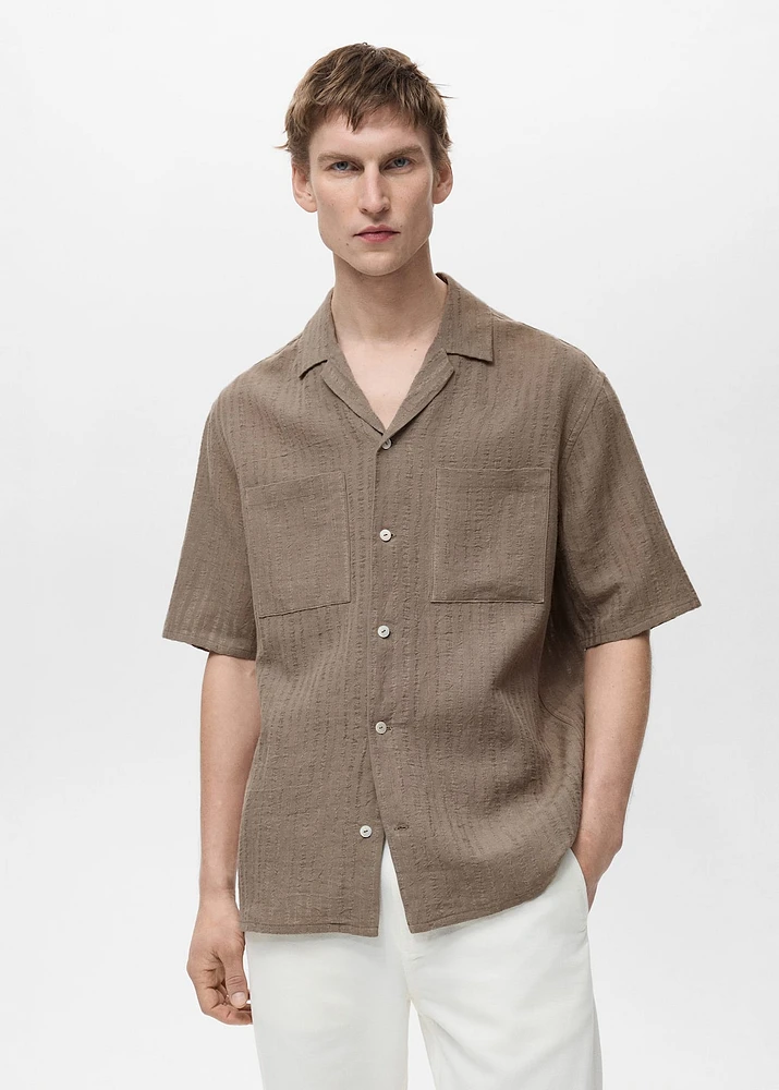 Linen-blend textured striped shirt