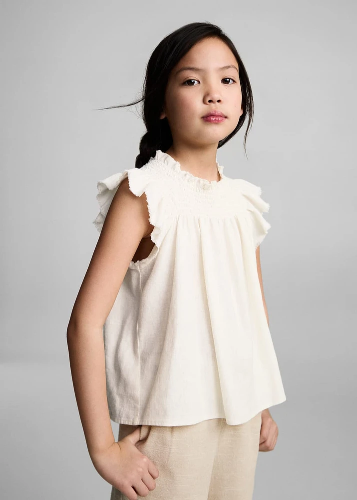 Linen-blend ruffled blouse