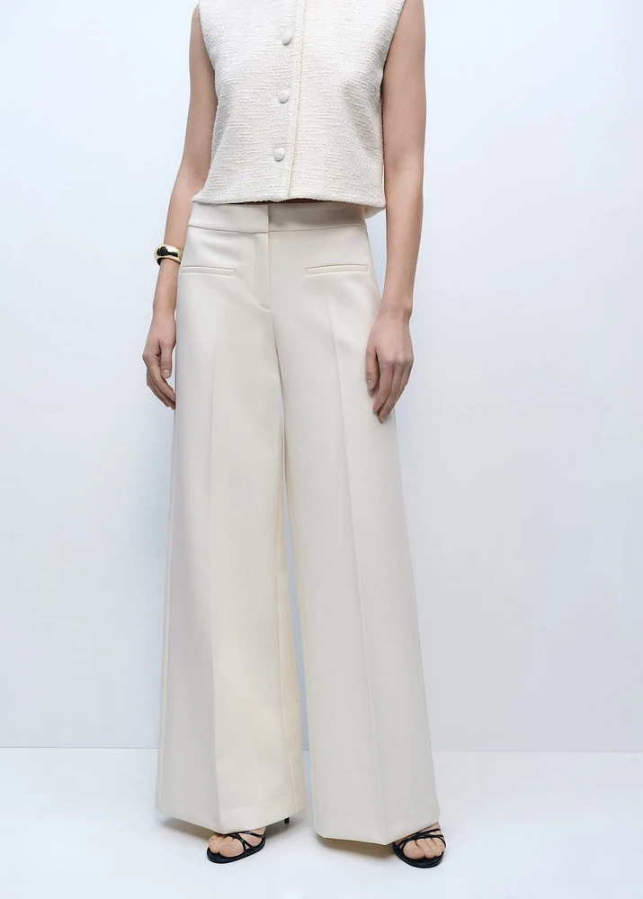 Wide leg mid-rise pants with pockets