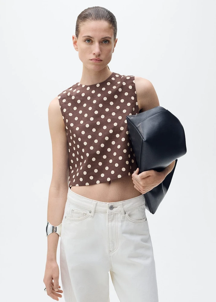 Polka-dot linen crop top