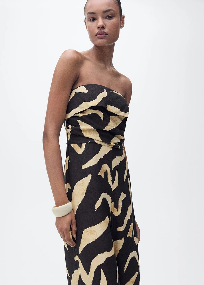 Printed strapless jumpsuit