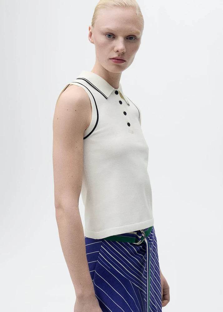 Polo-neck knitted top with contrasting trims