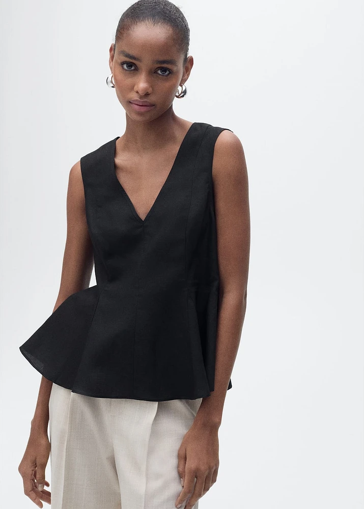 Linen-blend peplum top