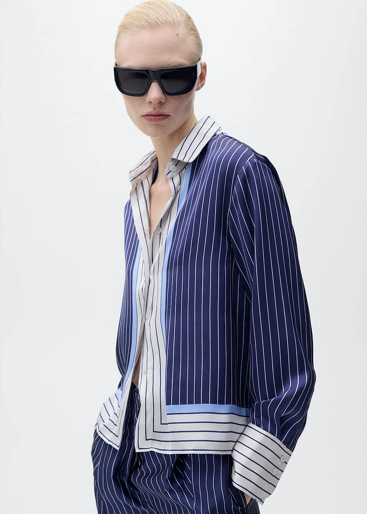 Satin shirt with combined stripes