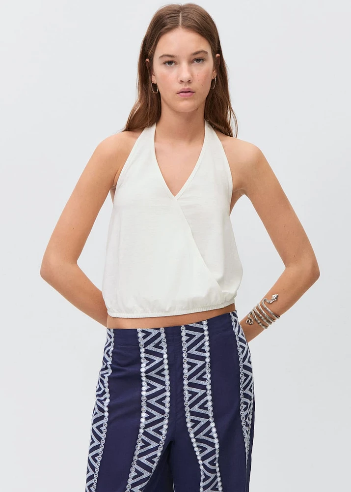 Halter-neck crossover top