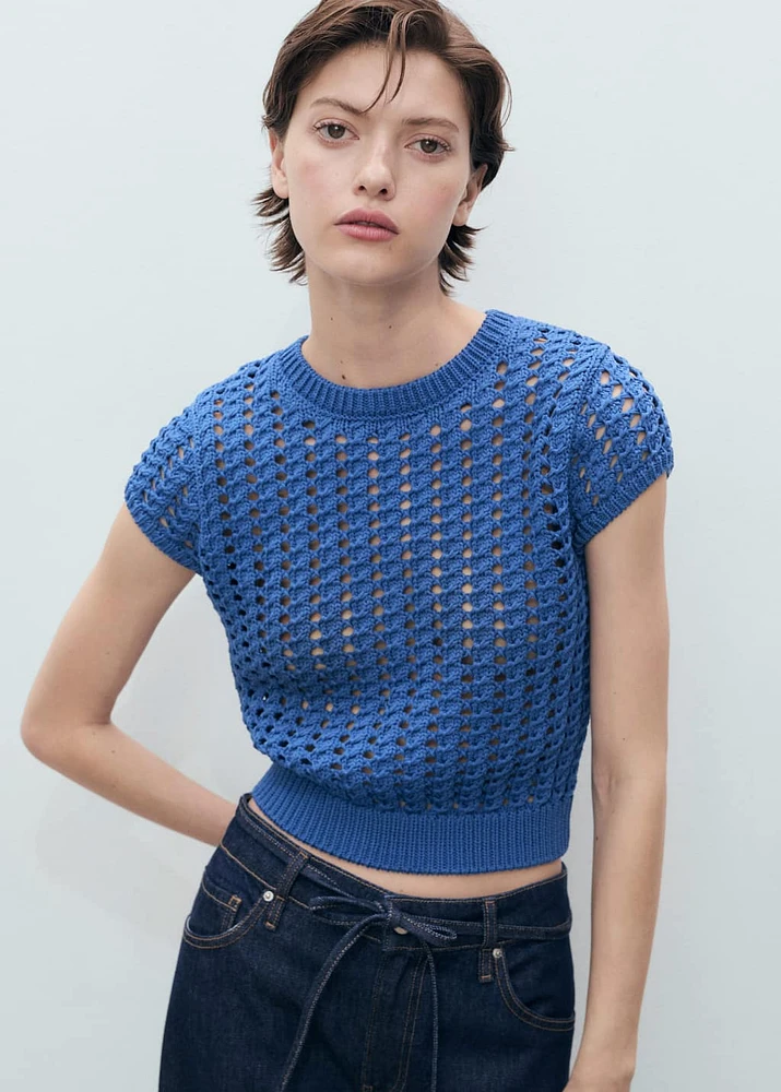 Short-sleeved crochet sweater