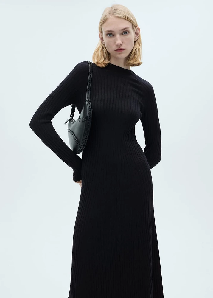 Flared knit dress with perkins collar