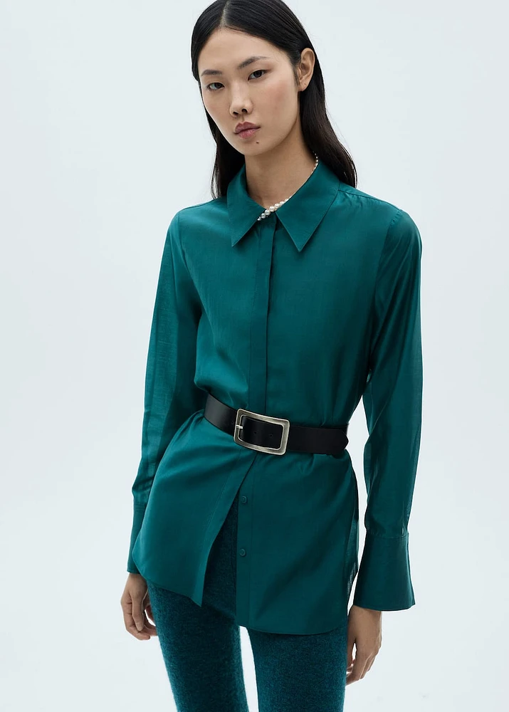 Satin shirt with hidden buttons