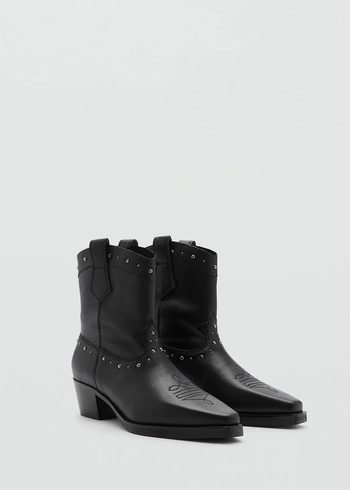 Cowboy-style leather ankle boots