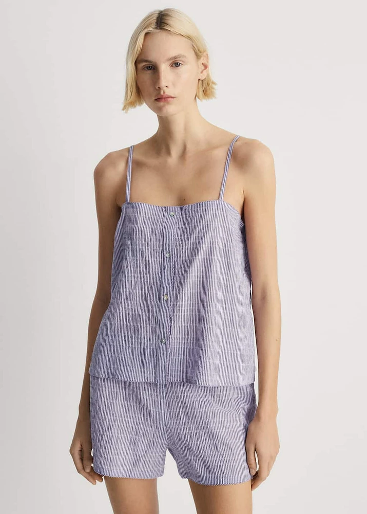 Two-piece cotton woven stripe seersucker pajamas