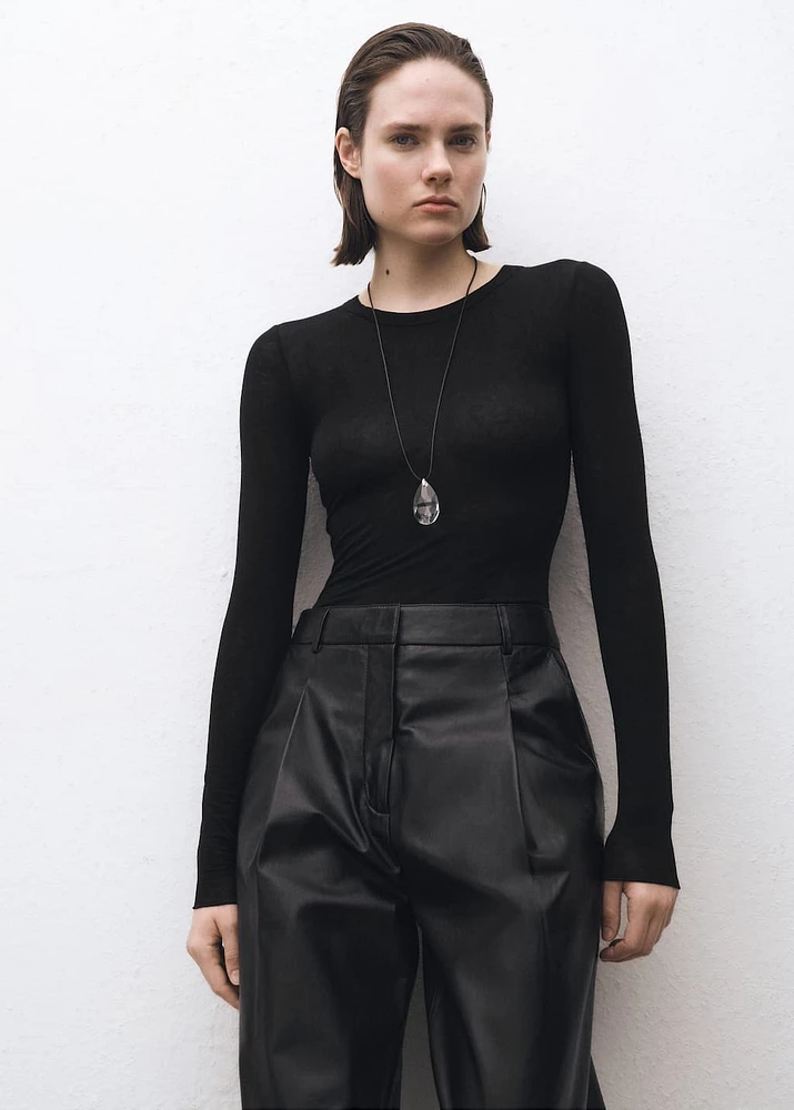 Long-sleeved wool-blend t-shirt