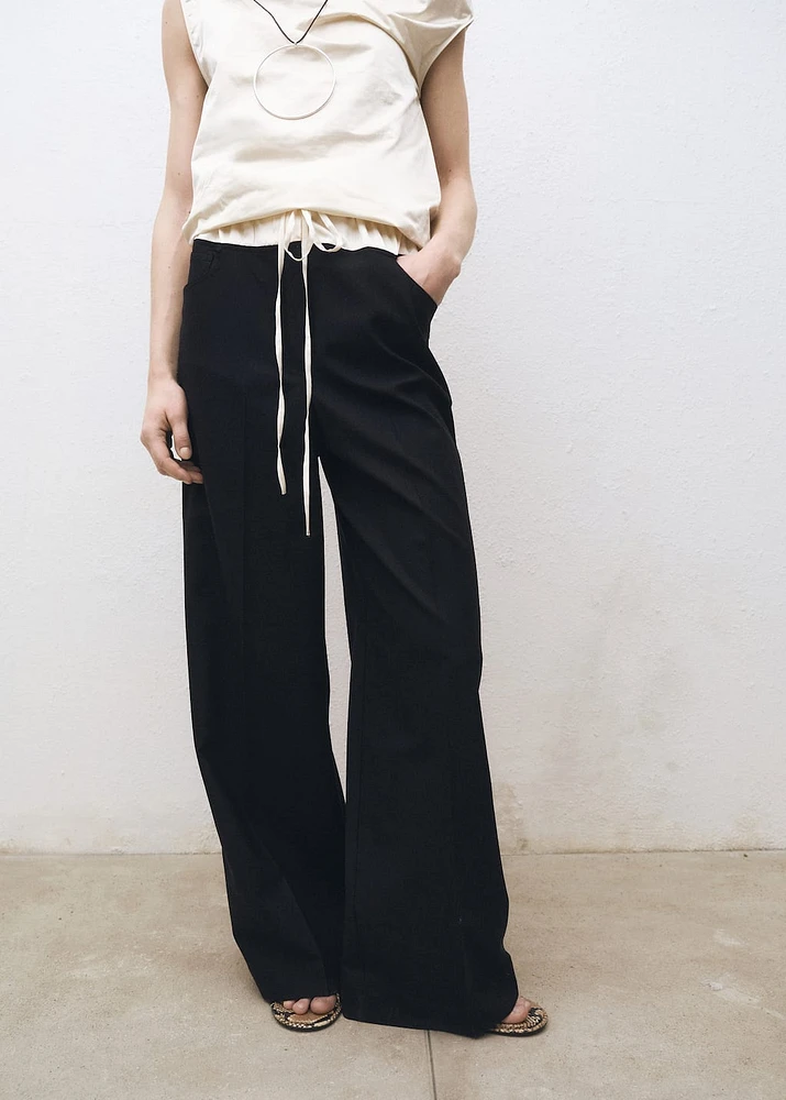 Combined wool-blend jogger pants