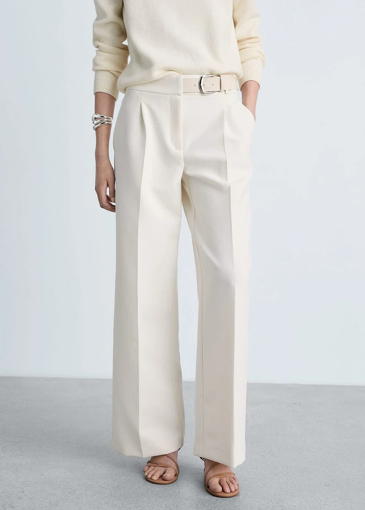 Belt straight-fit pants